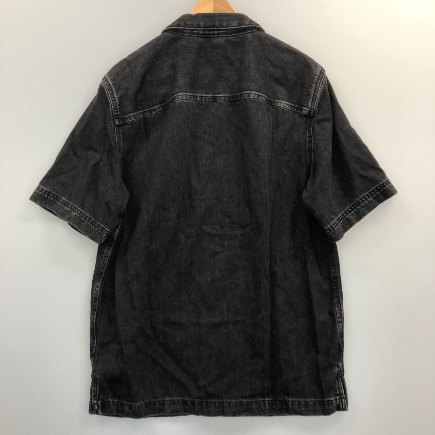 美品◆ディーゼル デニム 半袖シャツ Dロゴ刺繍 メンズ サイズS ブラック DIESEL 【AFB34】