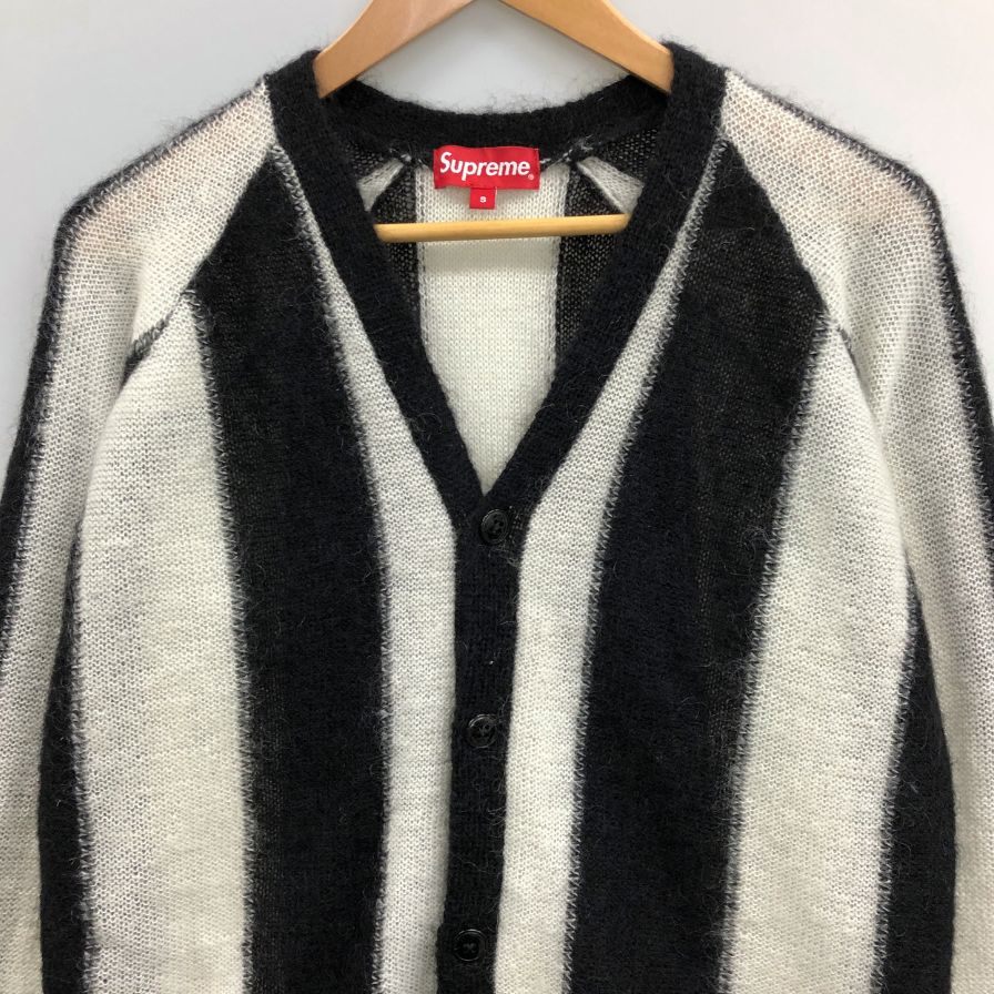美品◆シュプリーム ストライプド モヘア カーディガン 2013AW ユニセックス サイズS ブラック×ホワイト Supreme 【AFB35】