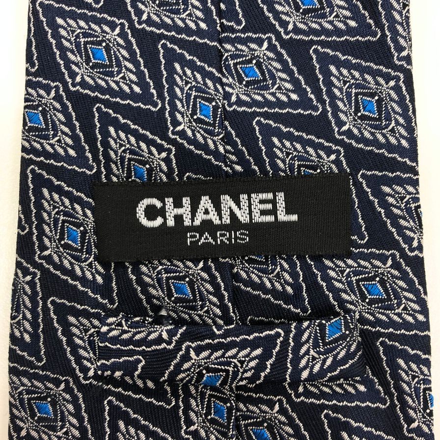 シャネル ジュエリー柄 ネクタイ ネイビー メンズ 総柄 イタリア製 CHANEL【AFI6】