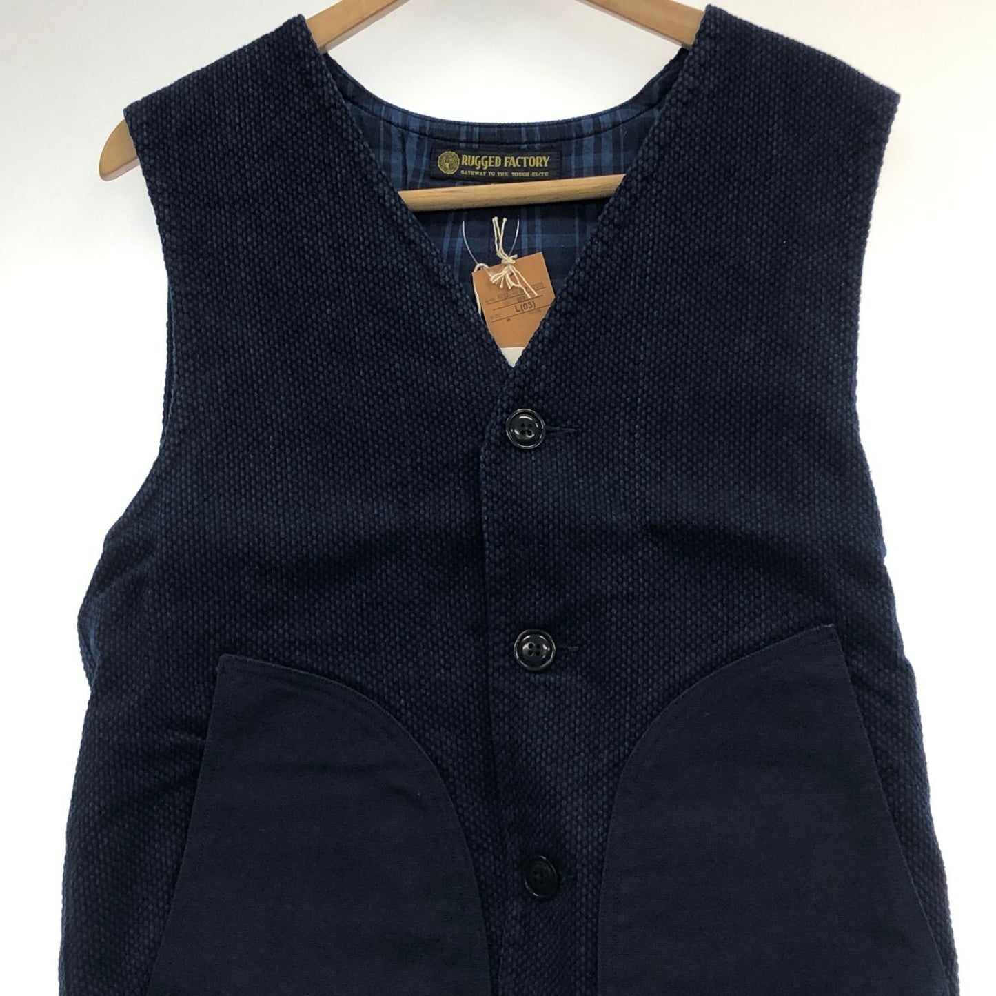 新品同様◆ザ ラギッド クロージング 道着クロスベスト  メンズ サイズL ブルー the rugged clothing 【AFB36】