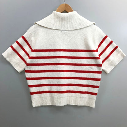 美品◆ジュンジェイ 半袖ニットポロシャツ ハーフジップ ボーダー レディース サイズ36 JUUN.J 【AFB6】