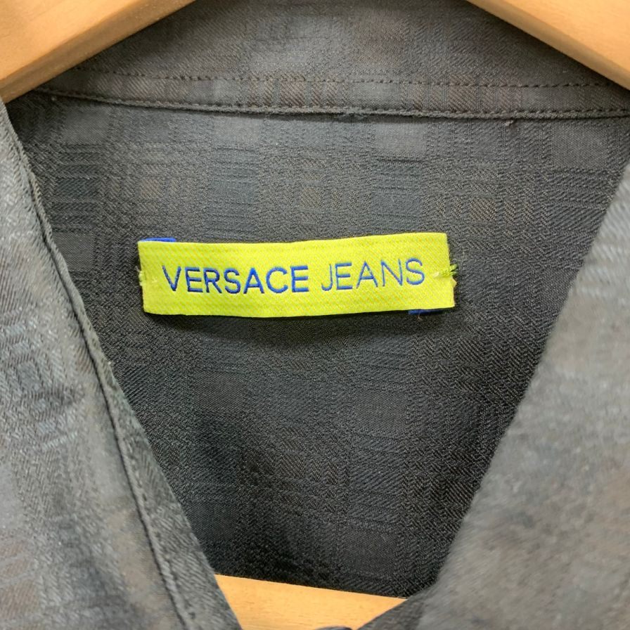 極美品◆ヴェルサーチ ジーンズ 長袖シャツ 柄 メンズ サイズ54 ブラック Versace Jeans 【AFB36】