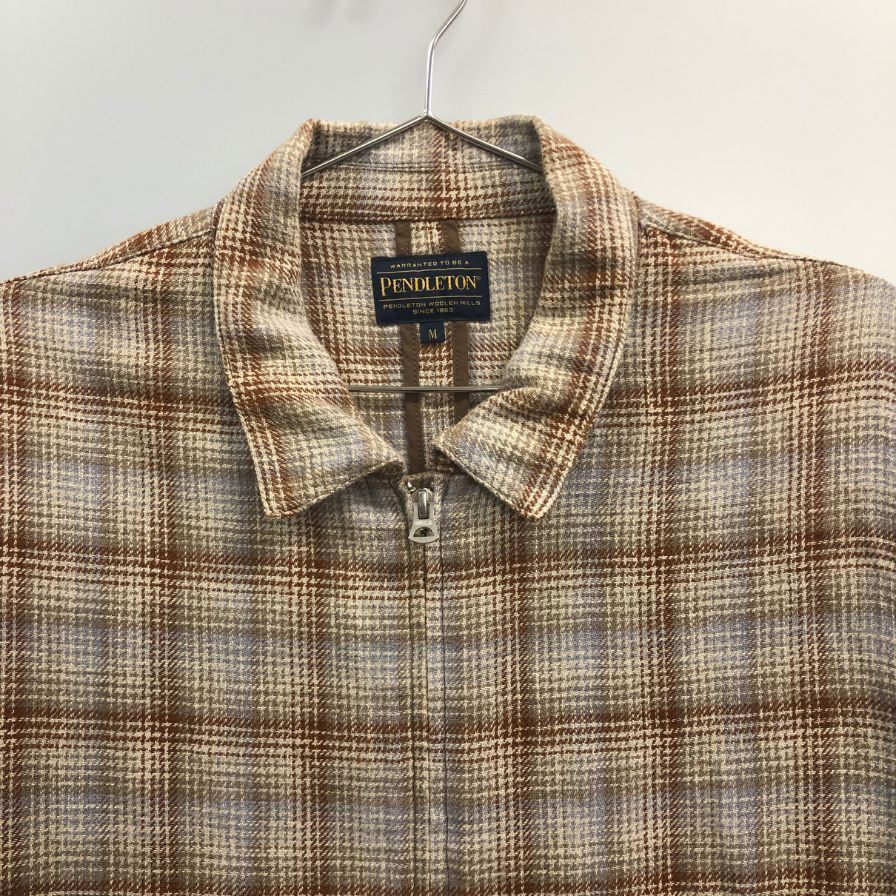 美品◆ペンドルトン ジップアップブルゾン チェック ベージュ系 メンズ サイズM PENDLETON 【AFB11】