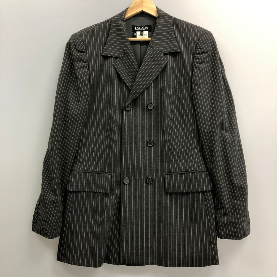 エスカーダ セットアップ ジャケット スカート ストライプ ウール ブラック サイズ40 ESCADA【AFA8】