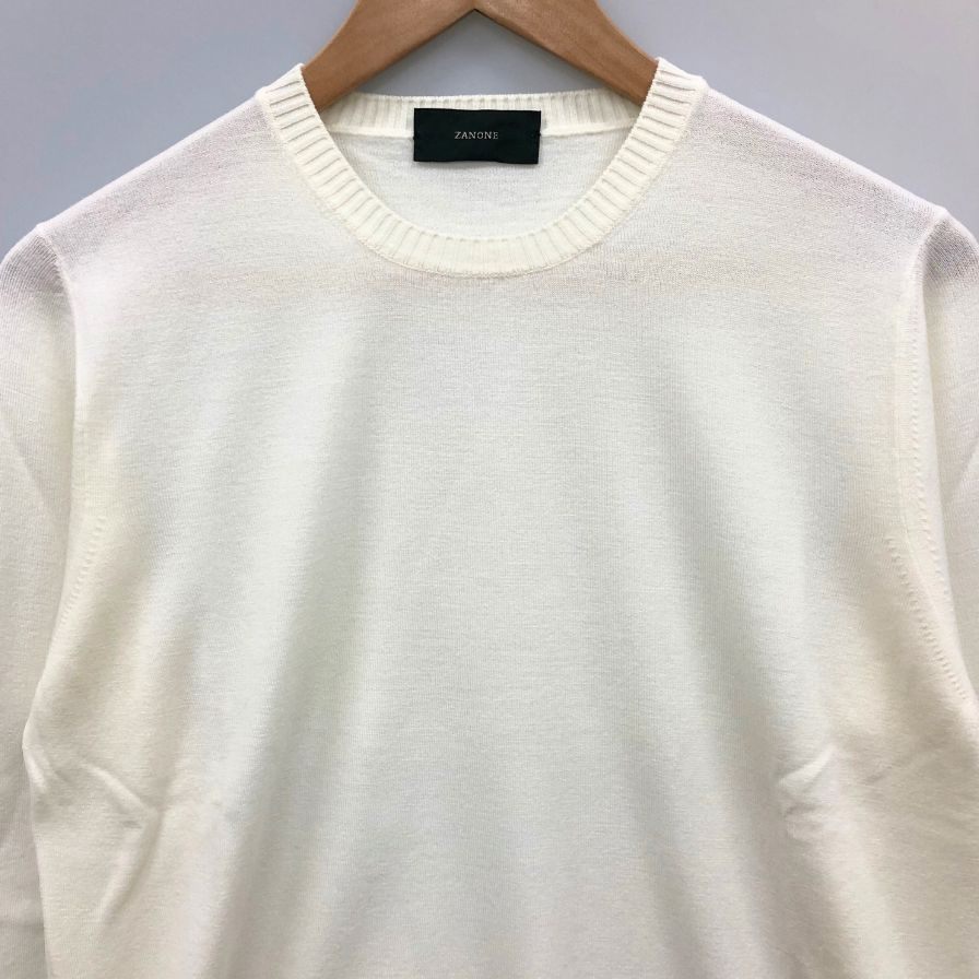 美品◆ザノーネ  クルーネック ニット ウール アイボリー サイズ46 メンズ ZANONE 【AFB7】