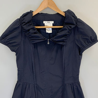 美品◆ルネ ワンピース パフスリーブ 半袖 プルオーバー ジップ ネイビー レディース サイズ38 Rene 【AFB30】