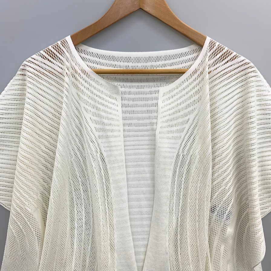 極美品◆プリーツプリーズ イッセイミヤケ メッシュ カーディガン  PP72LO952 レディースサイズ3 ホワイト PLEATS PLEASE ISSEY MIYAKE 【AFB41】