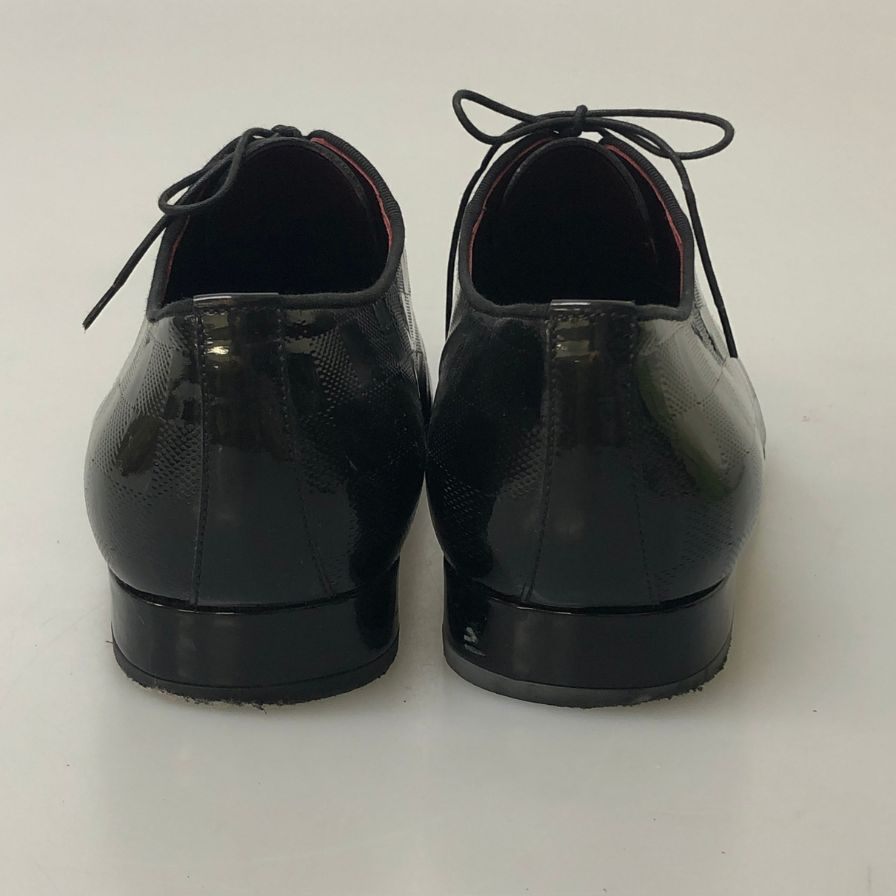 ルイヴィトンST1008 レザーシューズ プレーントゥ ガラスレザー チェック柄 ブラック サイズUK8 メンズ LOUIS VUITTON 約27.0cm【AFC4】