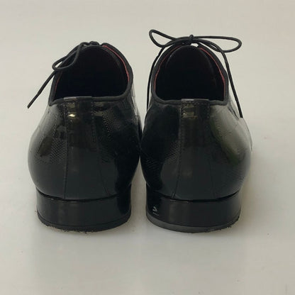 ルイヴィトンST1008 レザーシューズ プレーントゥ ガラスレザー チェック柄 ブラック サイズUK8 メンズ LOUIS VUITTON 約27.0cm【AFC4】