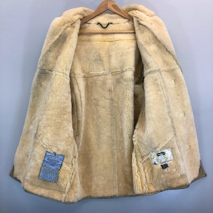 中古■ボーロン ムートンジャケット ダブルフェイス スエード レザー メンズ ベージュ サイズ18 G.L.Bowron&Co.Ltd 【AFF21】