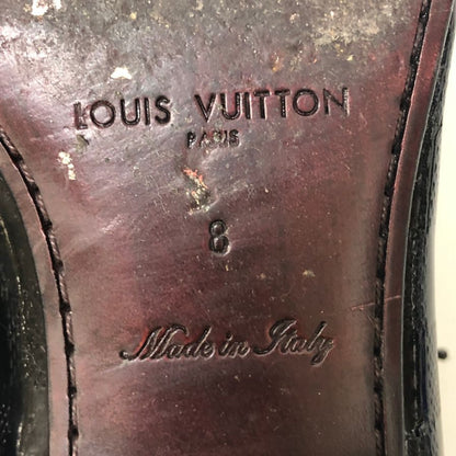ルイヴィトンST1008 レザーシューズ プレーントゥ ガラスレザー チェック柄 ブラック サイズUK8 メンズ LOUIS VUITTON 約27.0cm【AFC4】