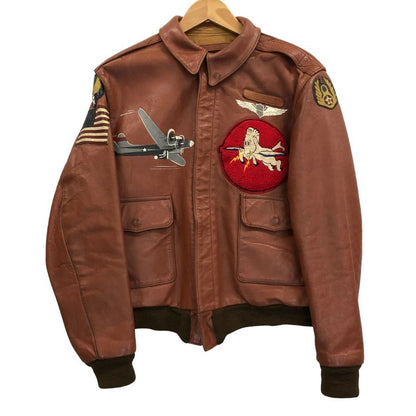 美品◆フラワーズマックローガン レザージャケット TYPE A-2 ワッペン メンズ ブラウン サイズ不明 FLOWERS McCOLGAN 【AFG1】
