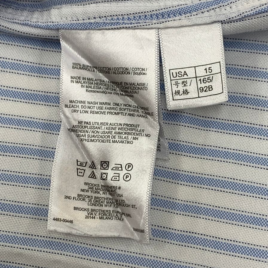 美品◆ブルックスブラザーズ 半袖シャツ ストライプ コットン ボタンダウン ブルー メンズ サイズ15 Brooks Brothers 【AFB30】