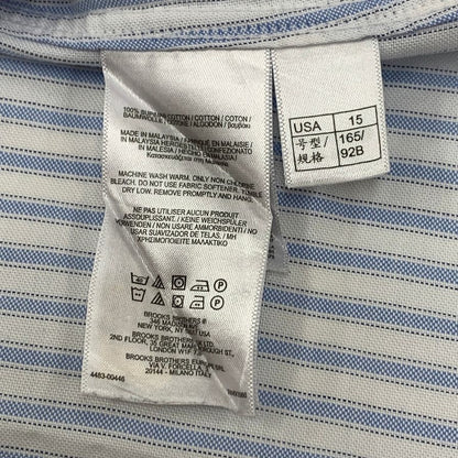 美品◆ブルックスブラザーズ 半袖シャツ ストライプ コットン ボタンダウン ブルー メンズ サイズ15 Brooks Brothers 【AFB30】