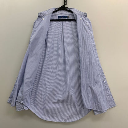 美品◆ラルフローレン シャツ ストライプ ロゴ刺繍 コットン ブルー系 メンズ サイズSP RALPH LAUREN 【AFB11】