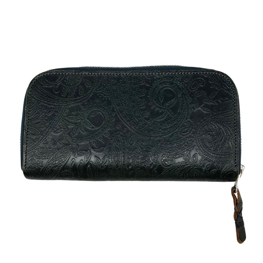 セット 長財布 ROUND FASTENER LONG WALLET PAISLEY 型押し レザー ブルー メンズ SETTO【AFI12】