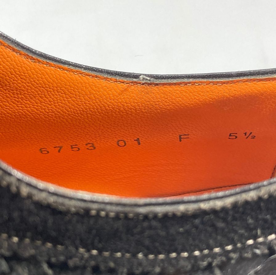 サントーニ スエード レザーコンビ 編み込み ブラック メンズ サイズ5.5 SANTONI 約24.5cm【AFC4】