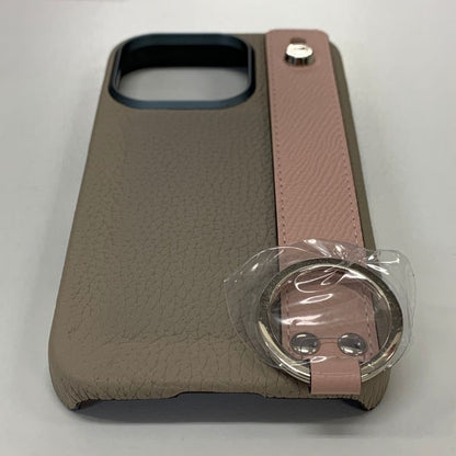ボナベンチュラ iphoneケース 16PRO対応 リング付き バイカラー グレージュ×ピンク シルバー金具【AFI18-2】【中古】