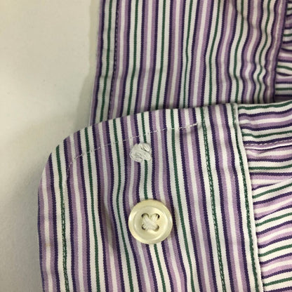 美品◆ラルフローレン ボタンダウンシャツ 90S ストライプ パープル×グリーン メンズ サイズ17 Ralph Lauren 【AFB19】