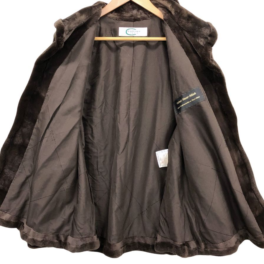 中古◆カルヴェン ハーフコート ベルベット シェアード ミンク 24025E-8M ブラウン サイズ38 レディース CARVEN PARIS 【AFF19】
