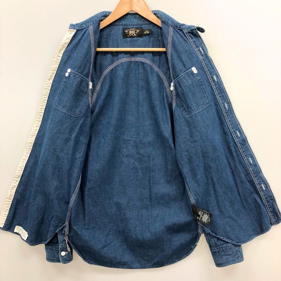 美品◆ダブルアールエル ラルフローレン デニムシャツ ダブルポケット サイズXS メンズ ブルー RRL Ralph Lauren 【AFB37】