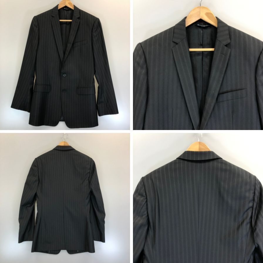 ドルチェ＆ガッバーナ MARTINI 2B ジャケット スーツ ダークストライプ メンズ サイズ46 ブラック DOLCE&GABBANA【AFA1】