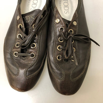 トッズ ドライビングシューズ レザースニーカー リザード型押し×カーフ コンビ ブラウン レディース サイズ36.5 TOD’S 約23.5cm【AFC31】