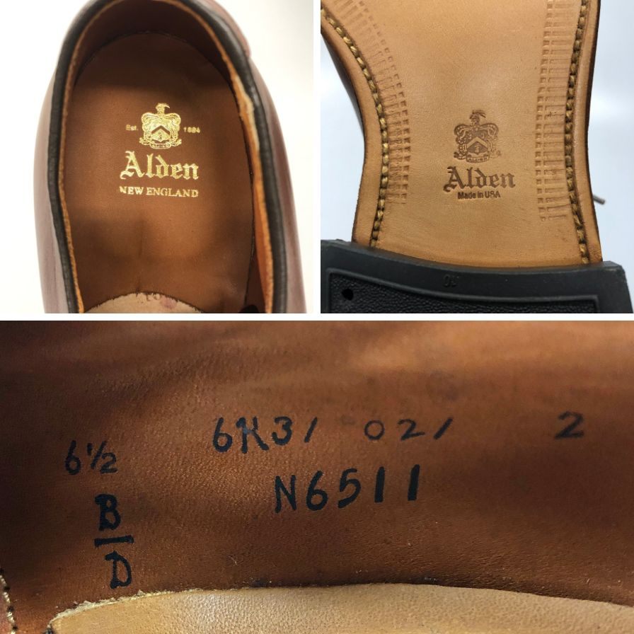 オールデン レザーシューズ N6511 カーフ 外羽根 メンズ ブラウン サイズ6ハーフ ALDEN ビジネスシューズ 約24.5cm【LA】【中古】