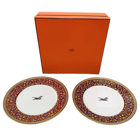 エルメス プレート シュヴァルドリアン ホース ホワイト 約26㎝ HERMES 2枚セット【AFI28】【中古】
