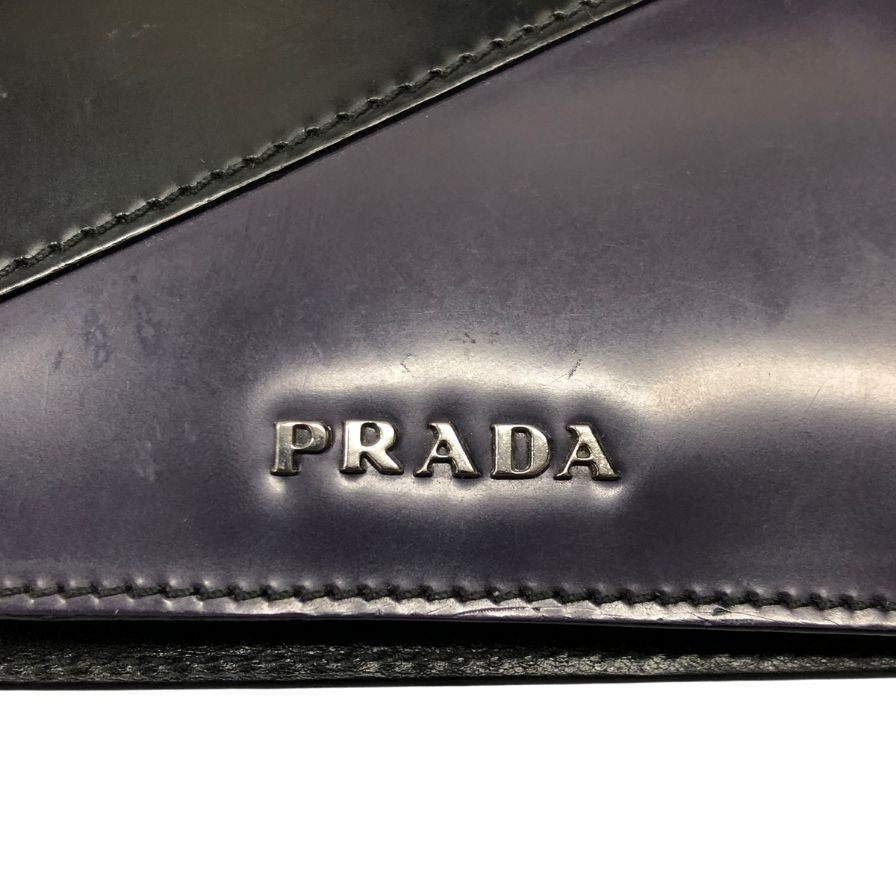 プラダ レザー カードケース 名刺入れ カウレザー バイカラー ブラック バイオレット ユニセックス PRADA【AFI12】