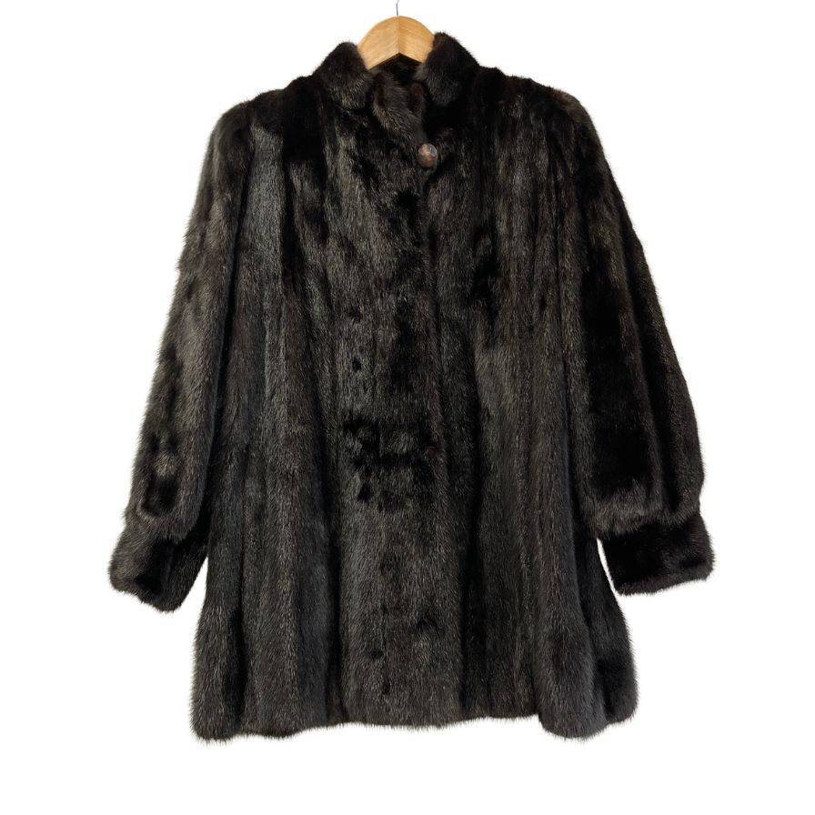 中古◆ドナルド ブルックス ミンクコート サイズ13号 ブラック系 レディース 毛皮 ファーコート アウター DONALD BROOKS 【AFA19】