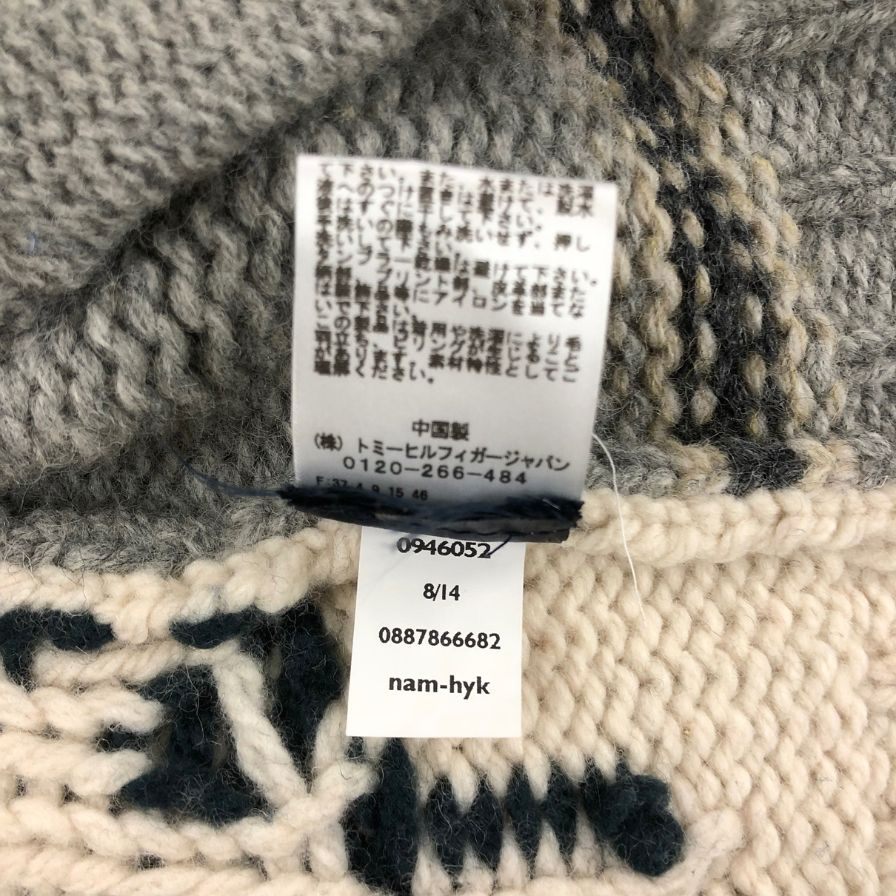 中古◆トミーヒルフィガー カウチンカーディガン ノルディック ウール サイズM メンズ グレー系 TOMMY HILFIGER 【AFB5】