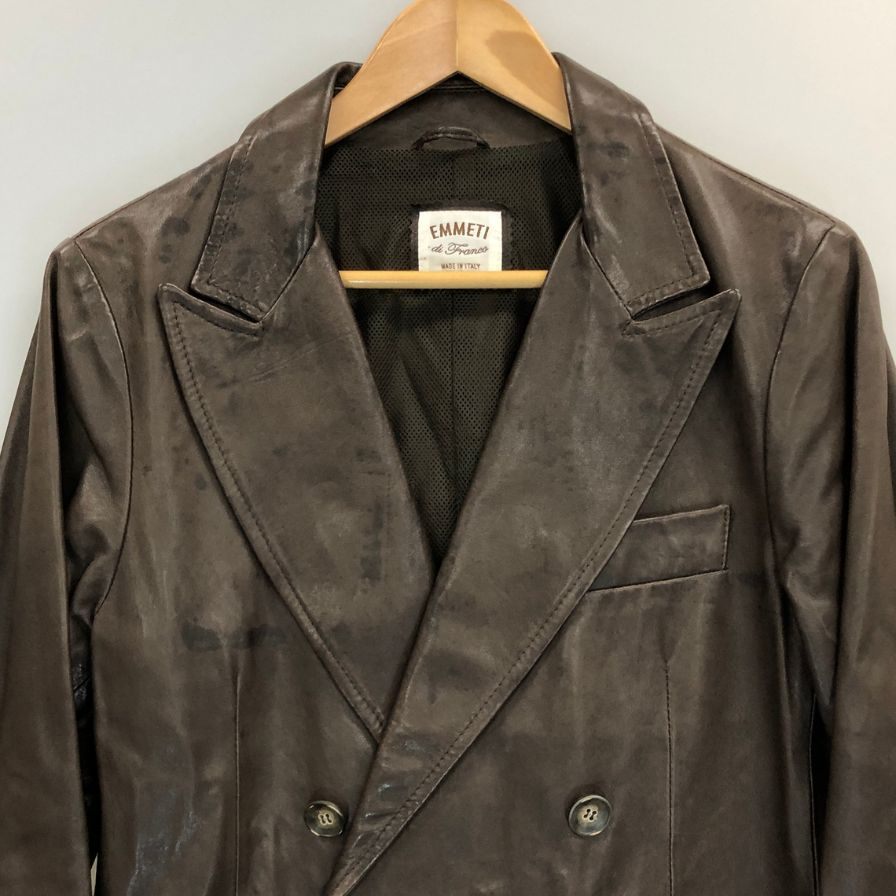中古■エンメティ レザージャケット ダブル ブラウン メンズ サイズ44 EMMETI 【AFG1】