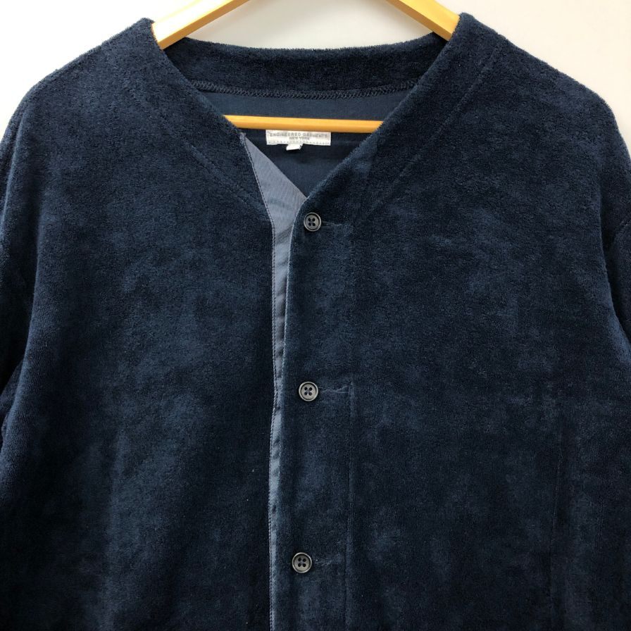新品同様◆エンジニアードガーメンツ ノーカラージャケット パイル地 USA製 メンズ サイズM ネイビー ENGINEERED GARMENTS 【AFB5】