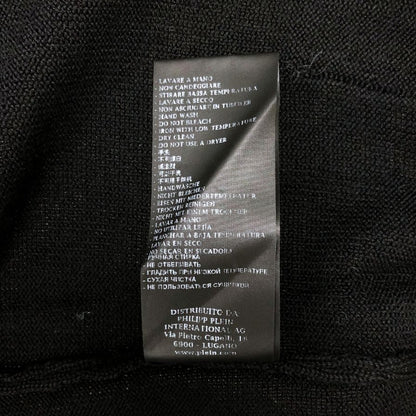 極美品◆フィリッププレイン カーデイガン スカルビジュー ウール100% レディース サイズL ブラック Philipp Plein 【AFB31】