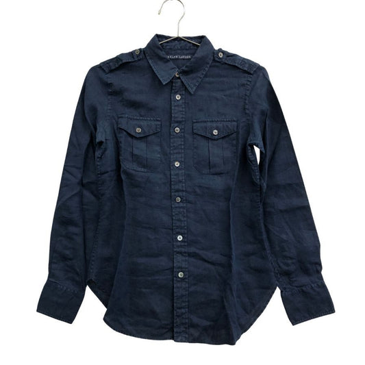 中古◆ラルフローレン レディース 長袖シャツ リネン100% インパクト21社製 サイズ9 ブルー  Ralph Lauren 【AFB12】