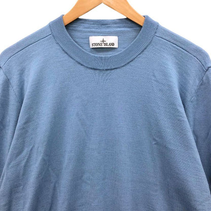 美品◆ストーンアイランド クール ネック ニット ウール サイズXL ブルー  メンズ  STONE ISLAND 【AFB24】