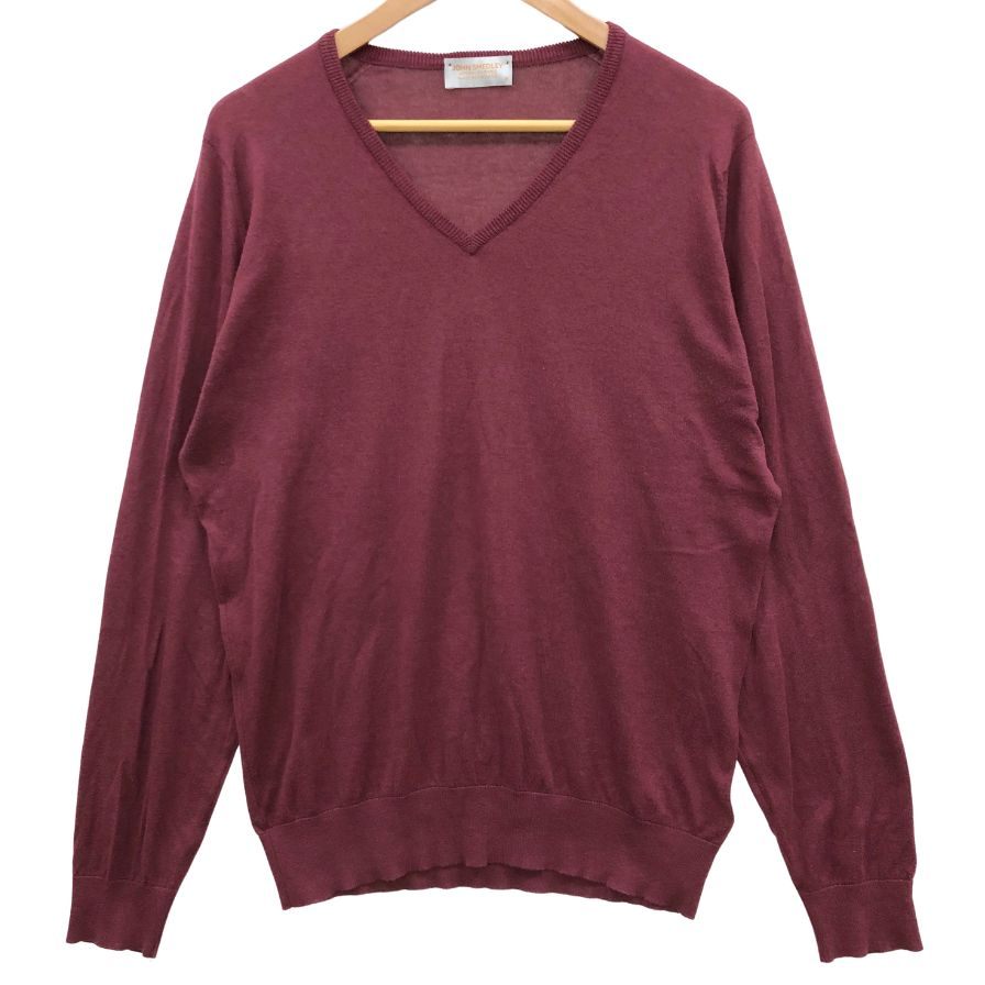美品◆ジョンスメドレー セーター Vネック ニット コットン カシミア 薄手 ボルドー メンズ サイズM JOHN SMEDLEY 【AFB9】