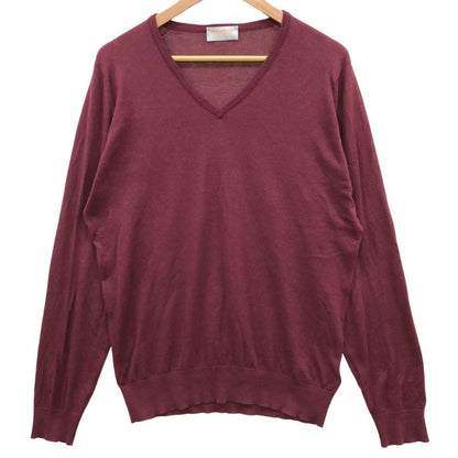 美品◆ジョンスメドレー セーター Vネック ニット コットン カシミア 薄手 ボルドー メンズ サイズM JOHN SMEDLEY 【AFB9】