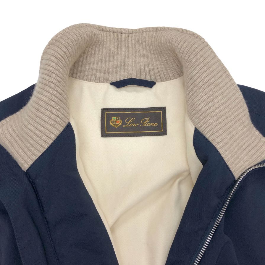 極美品◆ロロピアーナ ジップアップベスト ネイビー ナイロン カシミヤ混 サイズS Loro Piana 【AFB8】