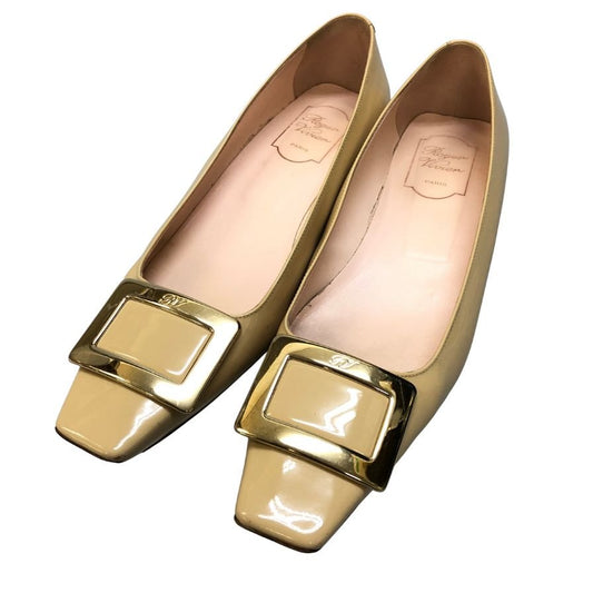 ロジェヴィヴィエ パンプス フラットシューズ スクエアバックル パテントレザー ベージュ系 レディース サイズ40 Roger Vivier 約26.0cm【AFD4】
