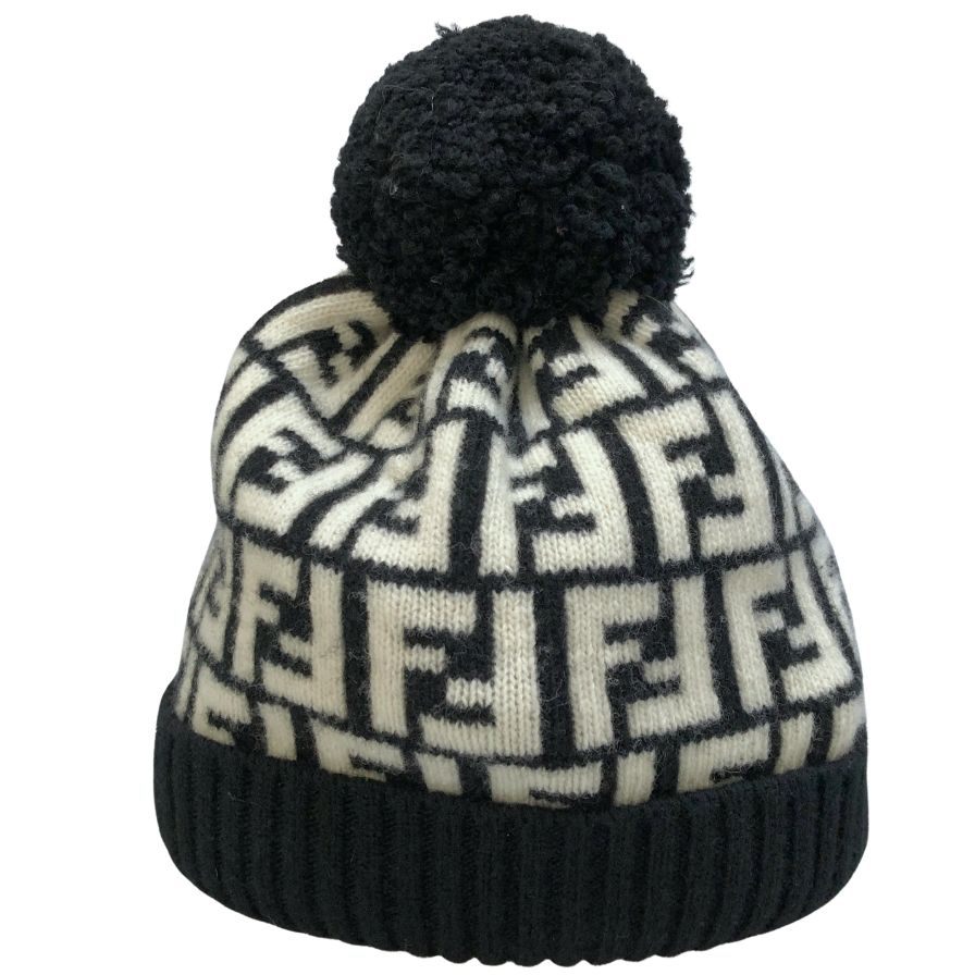フェンディ ニット帽 ニットキャップ ブラック系 総柄 FENDI【AFI21】