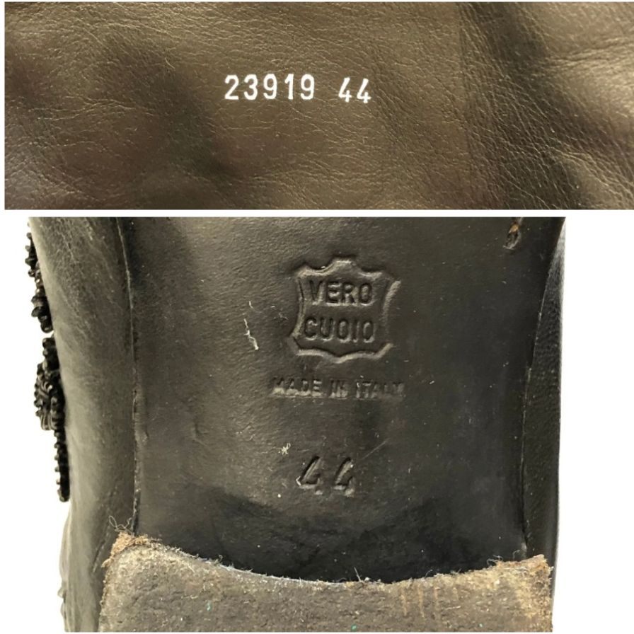 アレキサンダーマックイーン レザーブーツ ロングブーツ 23919 サイドジップ 装飾 メンズ ブラック サイズ44 Alexander McQueen 約30.0cm【AFI30】
