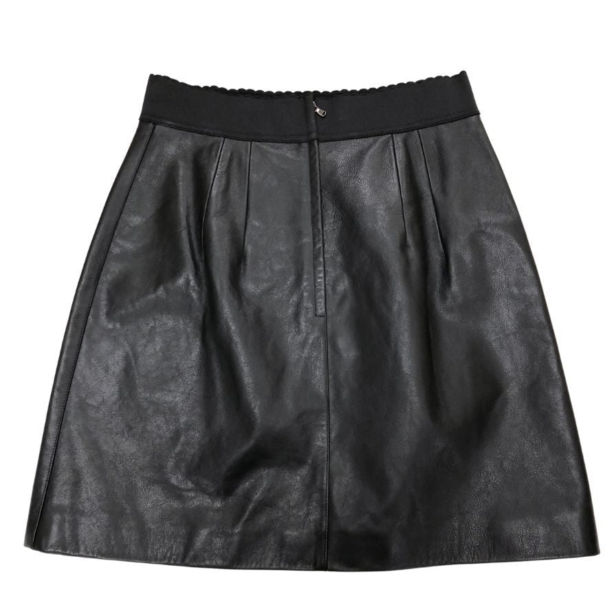 ドルチェ&ガッバーナ レザー スカート ウエストハイリブ 子牛革 レディース サイズ44 ブラック DOLCE&GABBANA【AFB29】