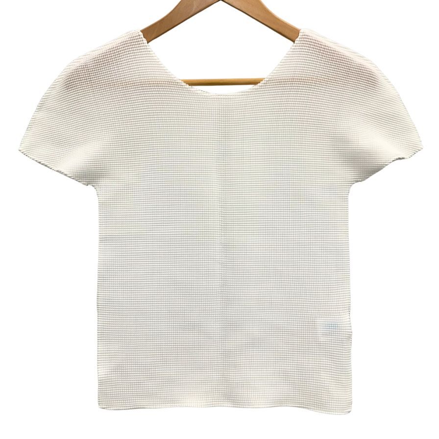 極美品◆ミ― イッセイミヤケ メッシュ カットソー MI31FK546 レデイースフリーサイズ ホワイト me ISSEY MIYAKE 【AFB26】