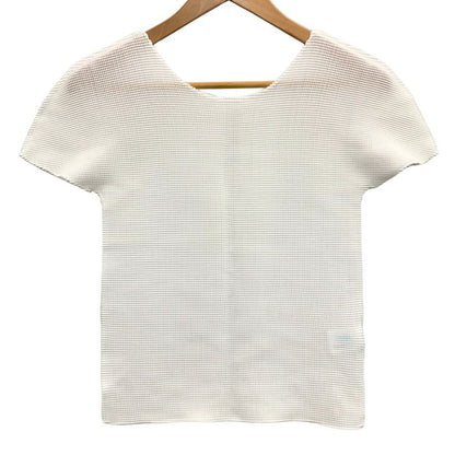 極美品◆ミ― イッセイミヤケ メッシュ カットソー MI31FK546 レデイースフリーサイズ ホワイト me ISSEY MIYAKE 【AFB26】