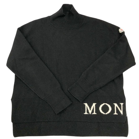 美品◆モンクレール ハイネックニット ロゴ刺繍 LUPETTO TRICOT ウール カシミヤ混 レディース サイズL ブラック Moncler 【AFB8】