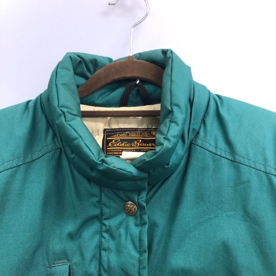 中古◆エディーバウアー ダウンジャケット 80年代 黒タグ ロゴボタン グリーン メンズ サイズ不明 Eddie Bauer 【AFF19】