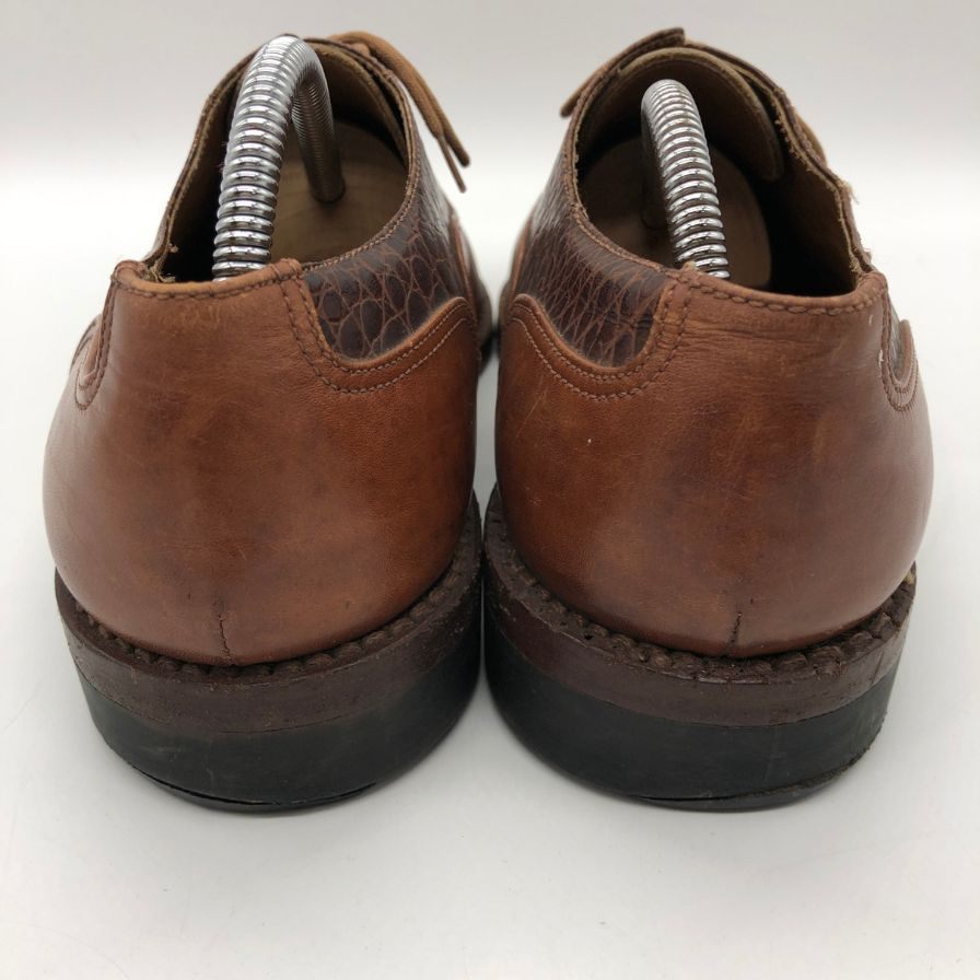 ポリーニ レザーシューズ プレーントゥ クロコ×カーフコンビ メンズ ブラウン サイズ6  POLLINI 約25.0cm【PTM3】