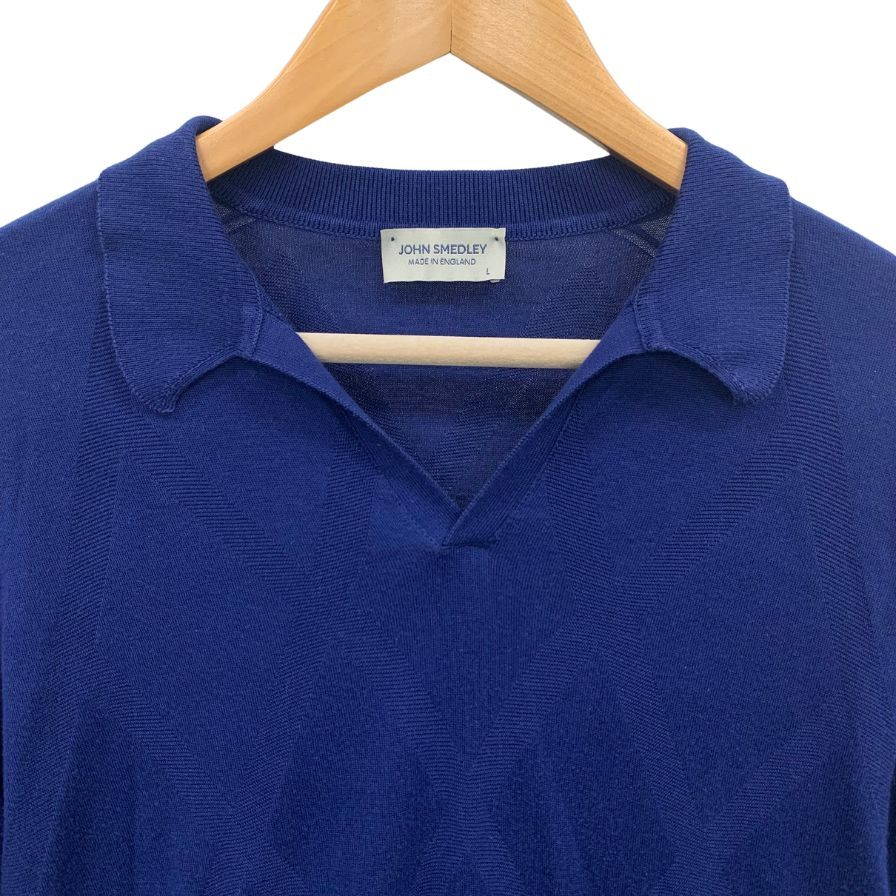 中古◆ジョンスメドレー 半袖ニットポロ スキッパー ブルー メンズ サイズL JOHN SMEDLEY 【AFB29】